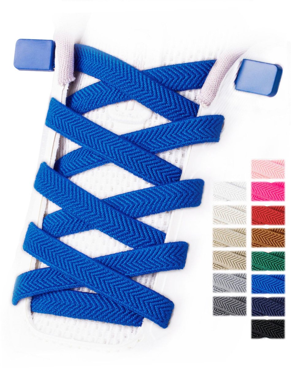Handshop 2 paar elastische veters van 8 mm voor volwassenen en kinderen, Royal Blauw, 120 - ShopVlot