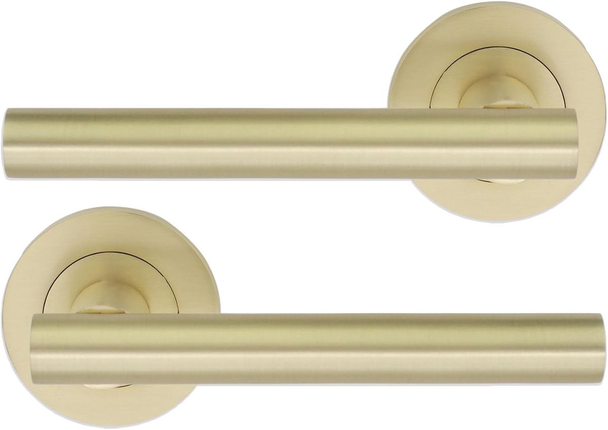 Infinity Decor Paar rechte T-Bar deurhendel op roos set satijn messing interieur trekgrepen - ShopVlot