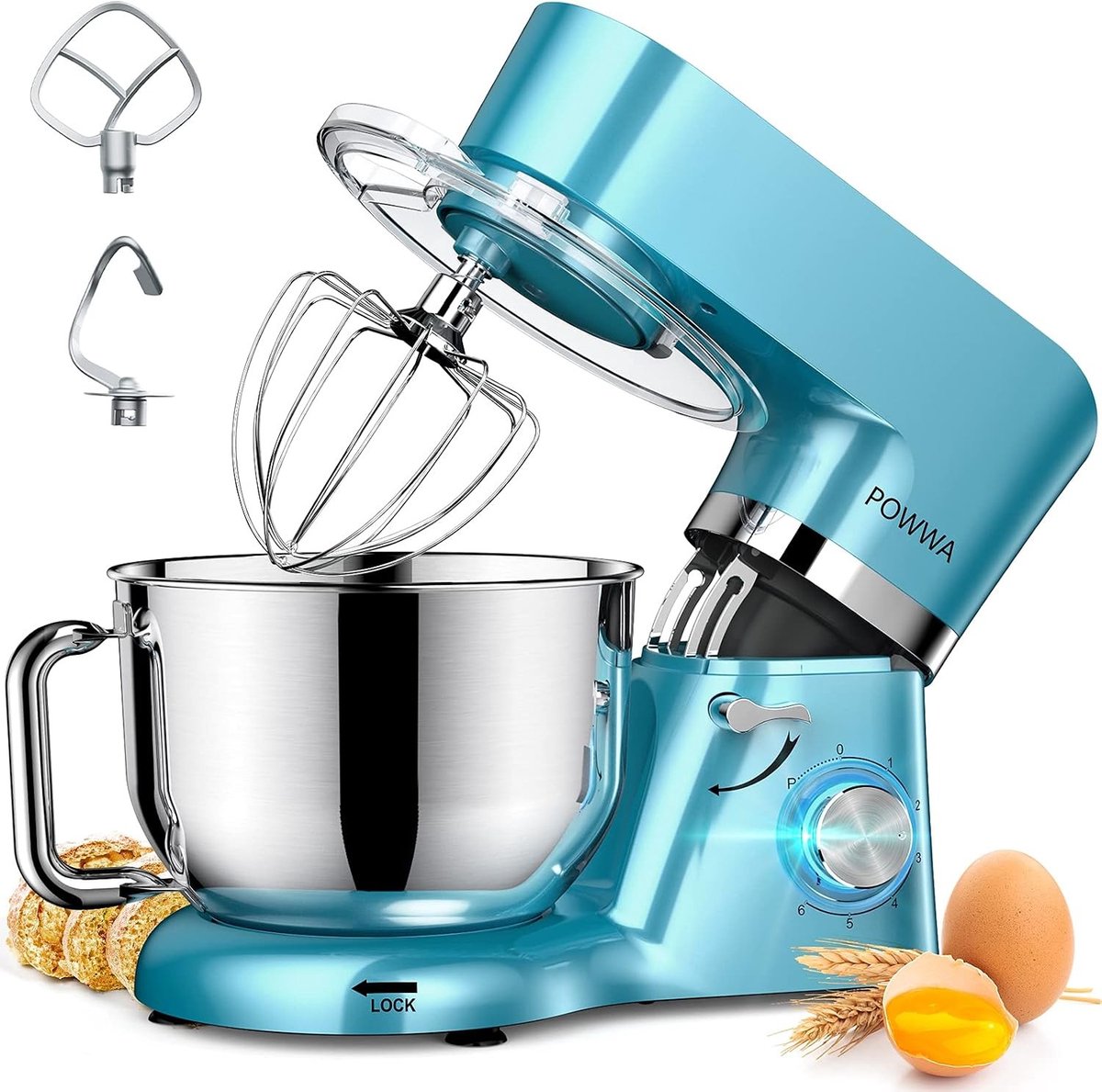 Keukenmachine - Blauw - 6,2 L - 1500 W Multifunctionele Mengmachine met Spatbescherming - Voor Thuisgebruik