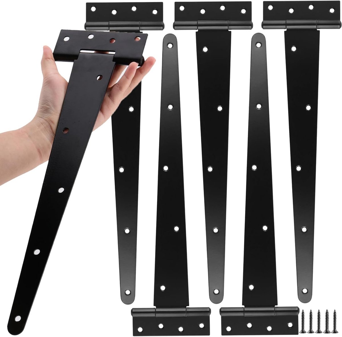 Pack of 6 T Hinges, 400 x 105 x 45mm, Black Barn Door Hinges, Metal Garden Gate Hinges for Domestic Garden Gates, Barn - ShopVlot