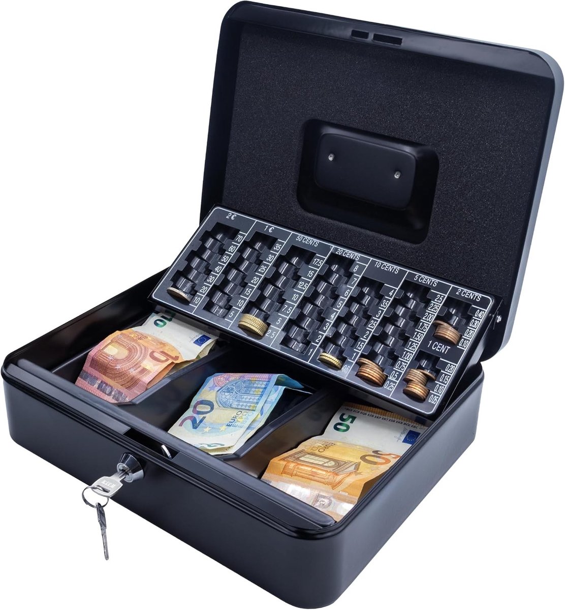 Geldcassette - Zwart - 30 x 24 x 9 cm - Stalen Opbergdoos met Sleutels - Voor Kantoor en Winkel