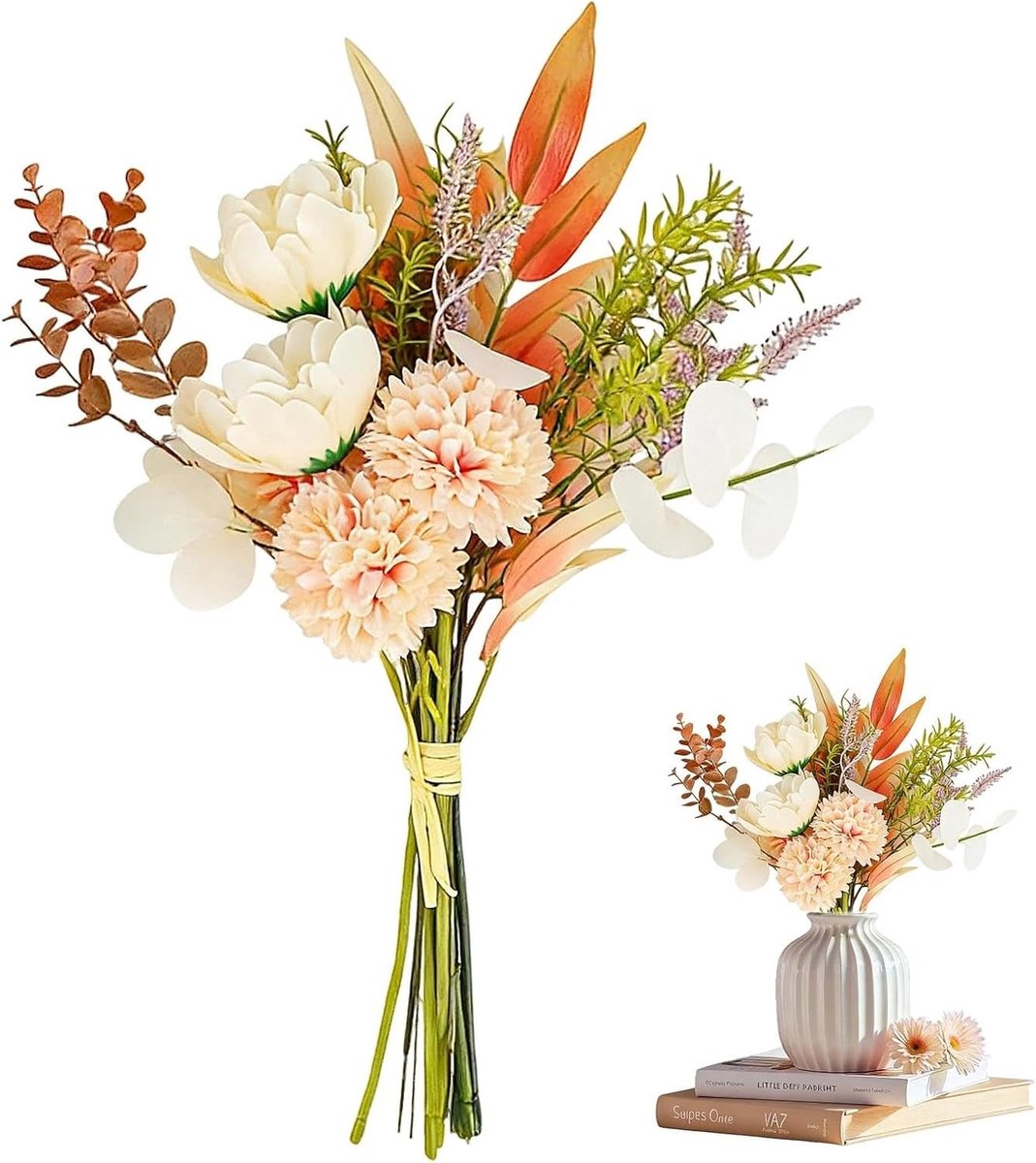 Kunstbloemen Boeket - Crème/Perzik - 40 cm - Zijde met Natuurlijke Look - Voor Huis en Bruiloft