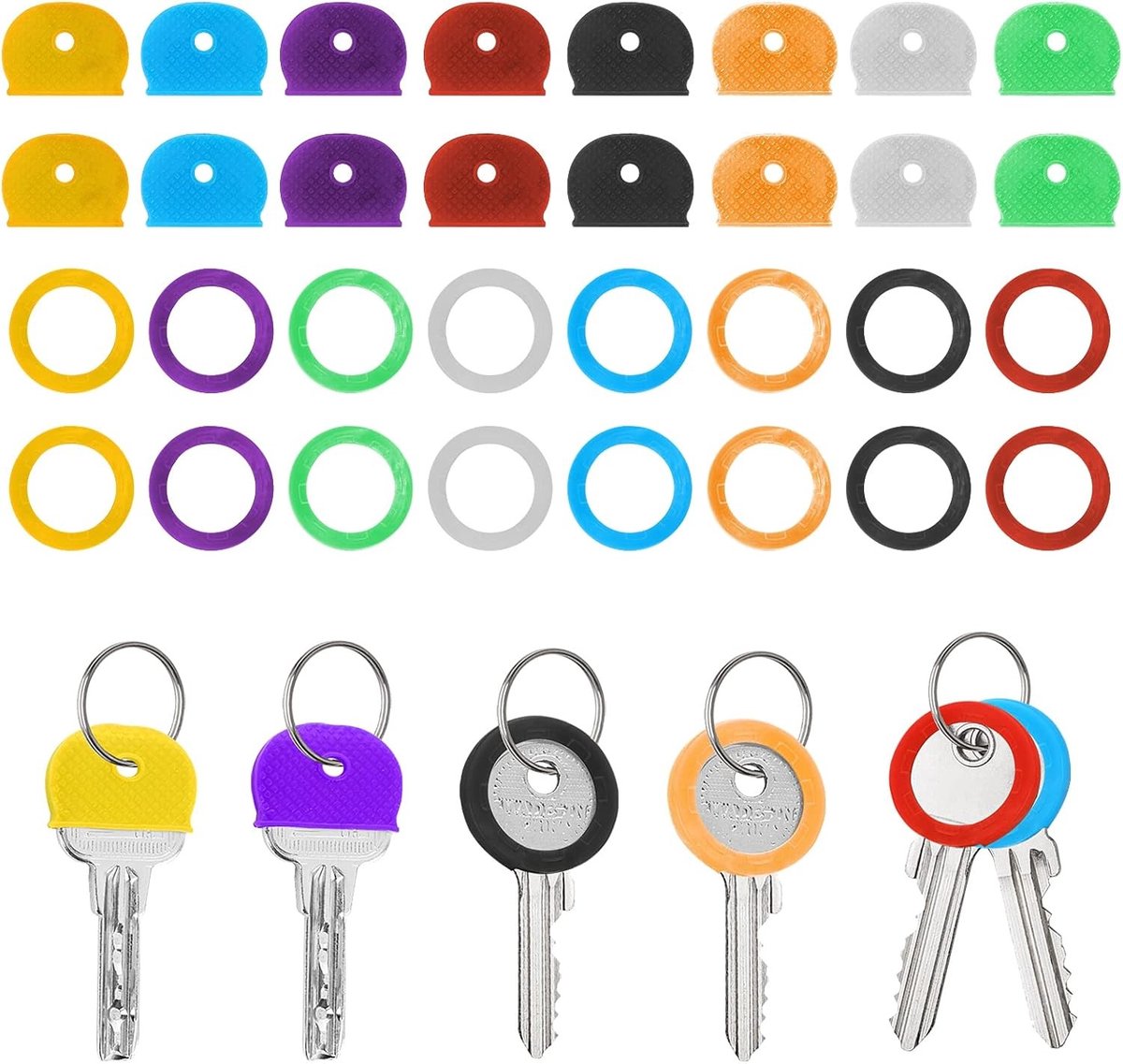 Set van 32 Kleurrijke Plastic Sleutelhulsjes voor het Organiseren van Huissleutels in 2 Stijlen en Diverse Kleuren