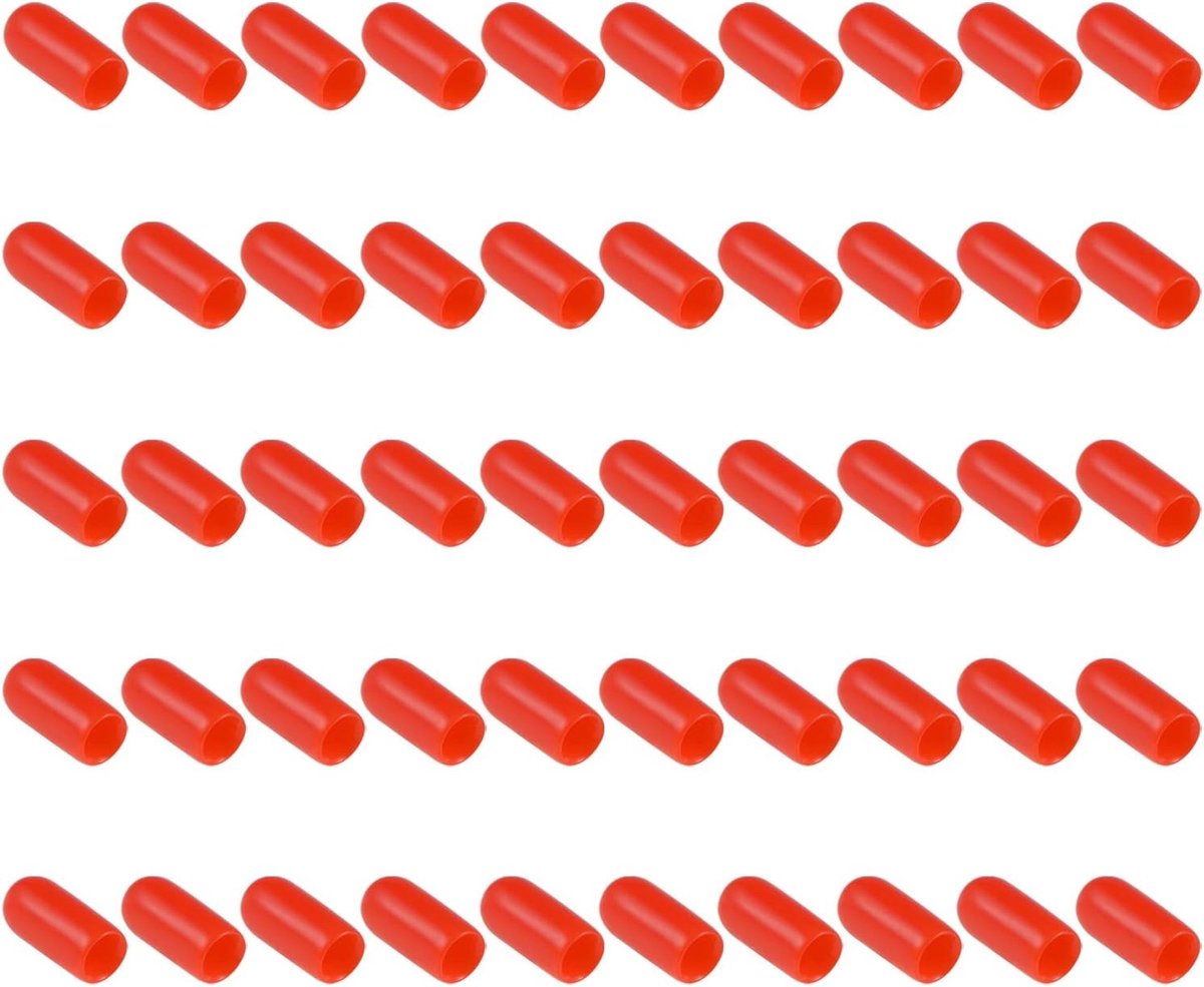 Set van 200 Rubberen Einddoppen - Ronde Beschermers voor Buitengebruik, Schroeven en Draad (5mm, ID Rood)