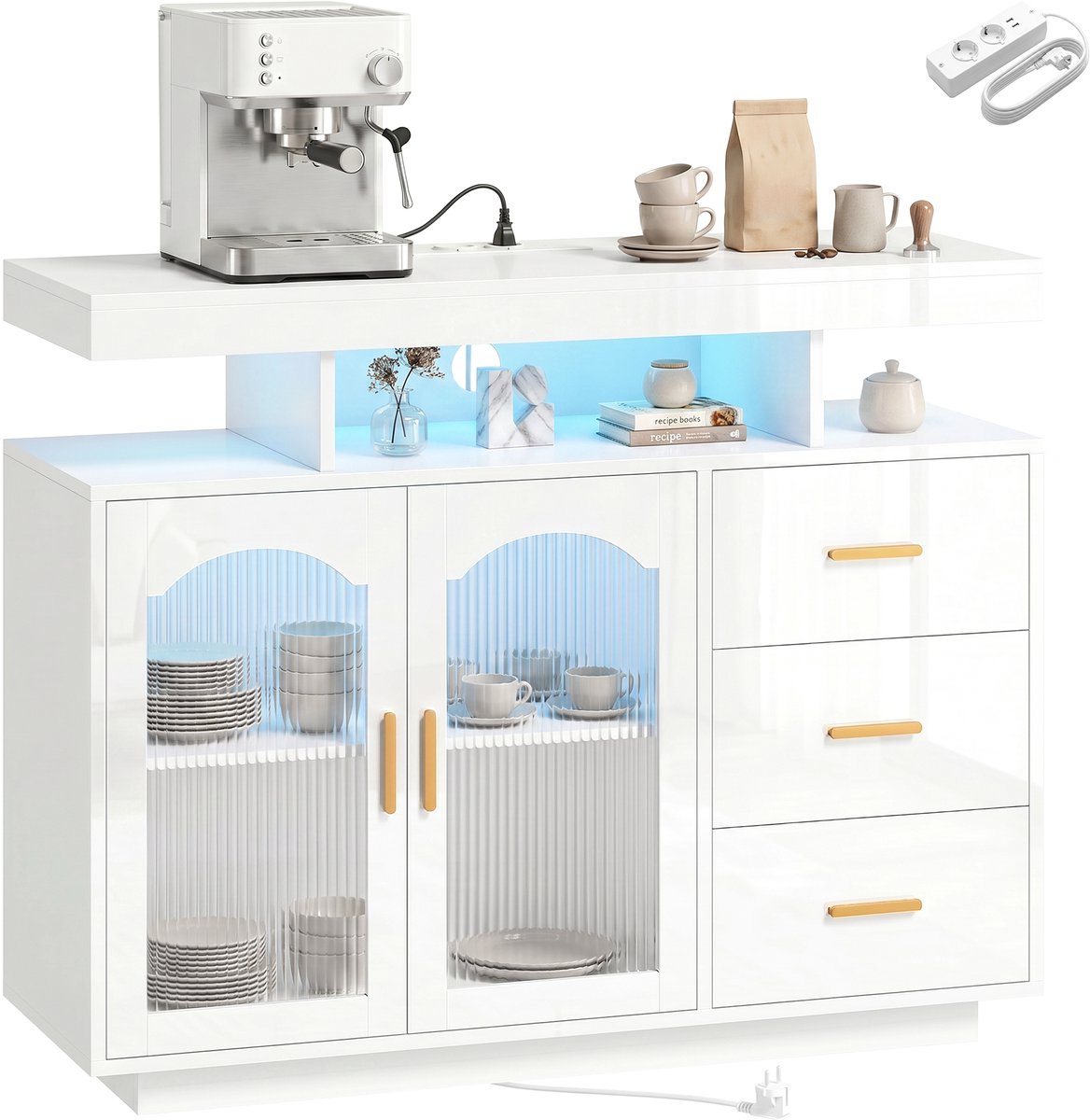 HOMCOM Sideboard-MDF, Acryl-100L x 35B x 80H cm-Weiß
