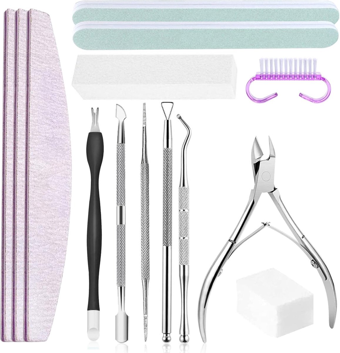 Nagelvijlenset dubbelzijdig - nagelbufferblok - met nagelriemtang en nagelborstel - perfecte manicure thuis - ShopVlot