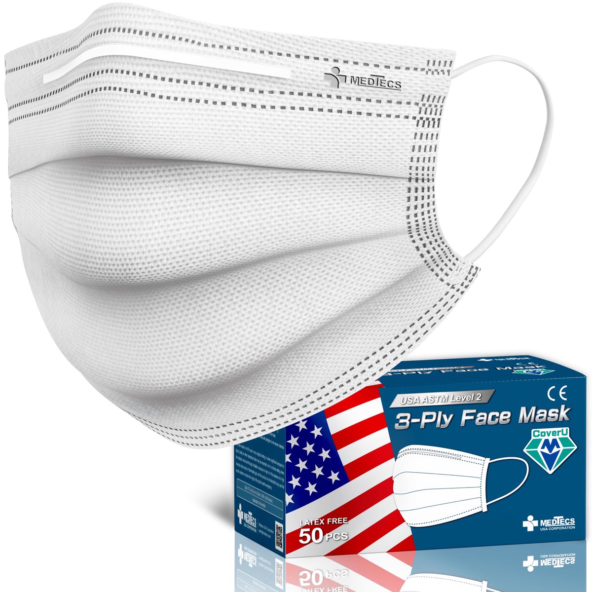 Medtecs CoverU Mondkapjes voor eenmalig gebruik, comfortabel 3-laags ademend masker, betere bescherming en - ShopVlot