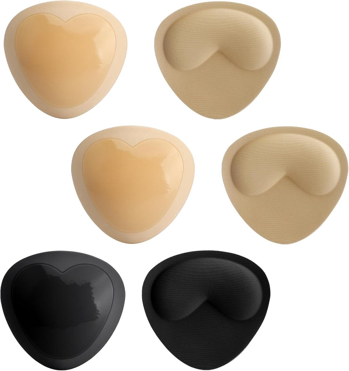 Zelfklevende push-up bh pads - ademende en onzichtbare inlegkussens voor bikini, sportbh en lingerie - herbruikbaar en anti-slip in huidkleur en zwart