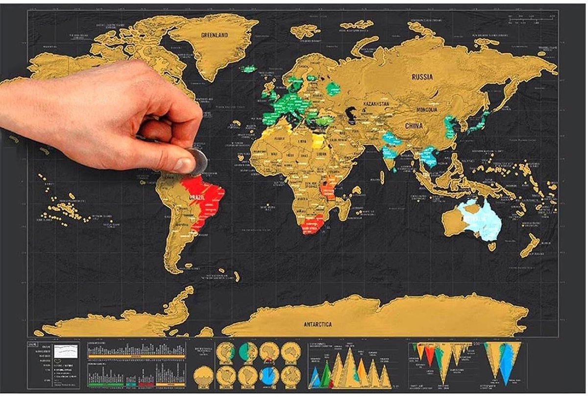 Wereldkaart om te Krassen, Kraskaart van de Wereld (42cm x 29cm), Perfecte Gift voor Reisliefhebbers en Avonturiers