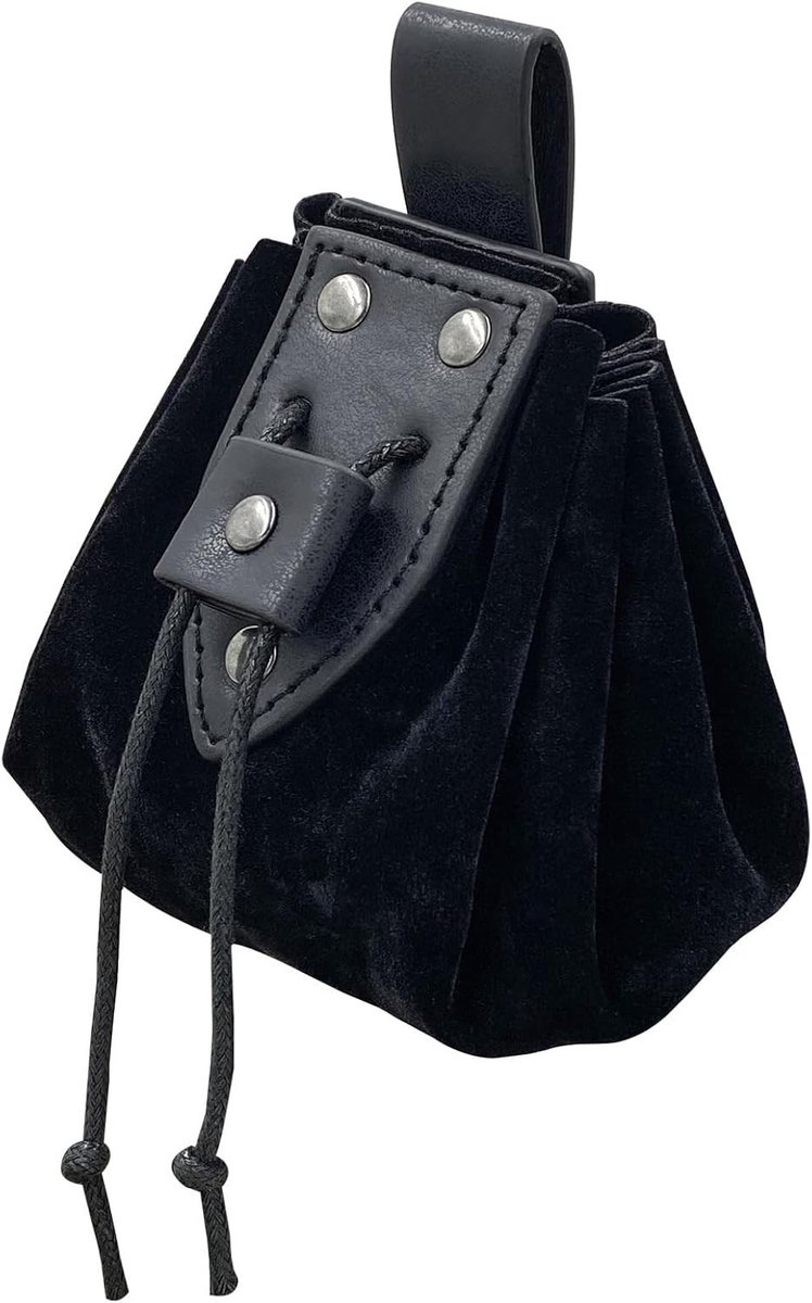 Retro leren tas met rits voor middeleeuwse piraten, renaissance stijl, zwart, 10 cm, ideaal voor festivals en cosplay