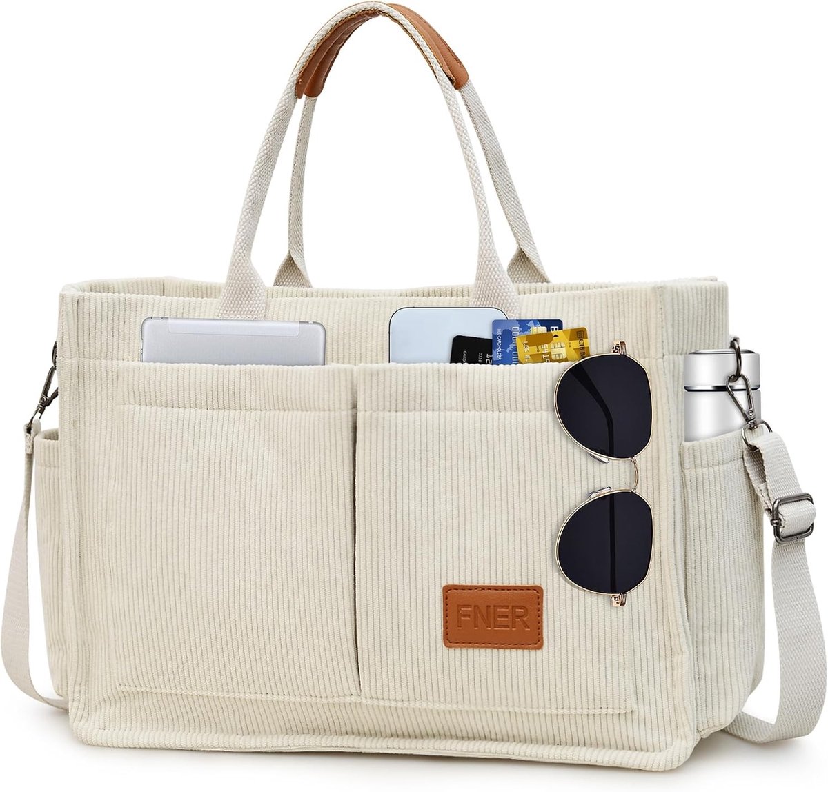 Dames Schoudertas van Corduroy - Medium Tote met Rits, Crossbody en Shopper voor Werk, Reizen en School