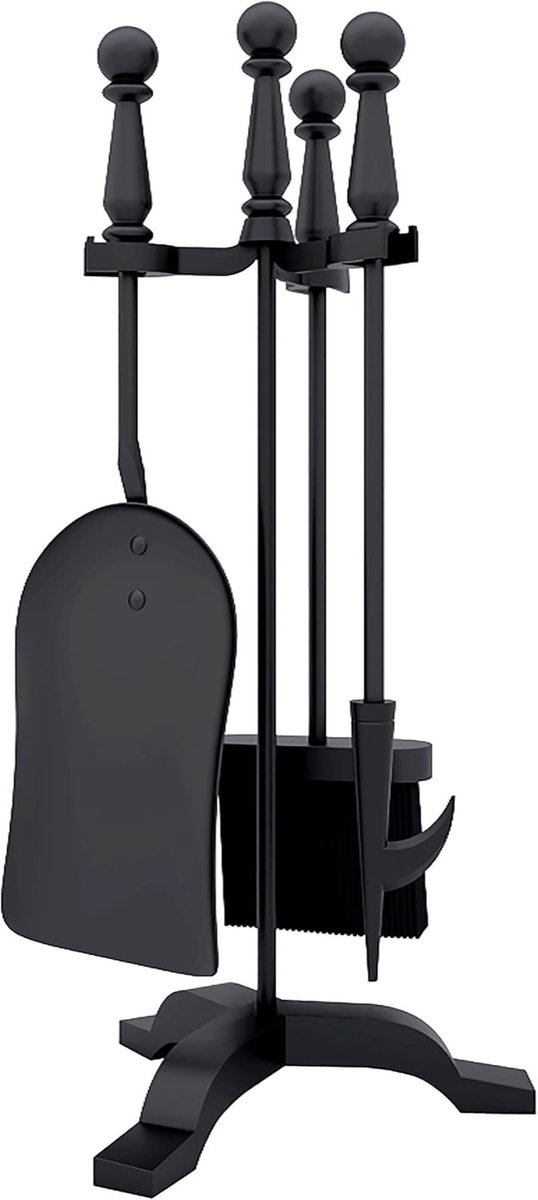 4-delige Haardset met Gietijzeren Handvatten voor Houtkachel - Compleet Accessoirepakket voor Open Haard, 19.5x17x47cm, Duurzaam en Stijlvol