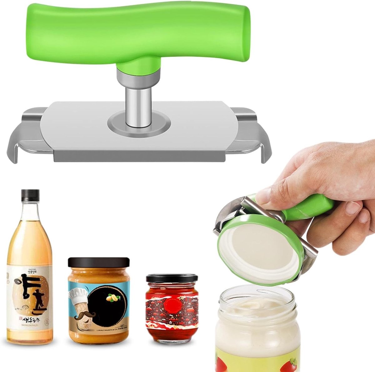 Handmatige Glazen Flesopener voor Senioren en Mensen met Zwakke Handen, Eenvoudig te Gebruiken, Ideaal voor Potten en Flessen met Schroefdop