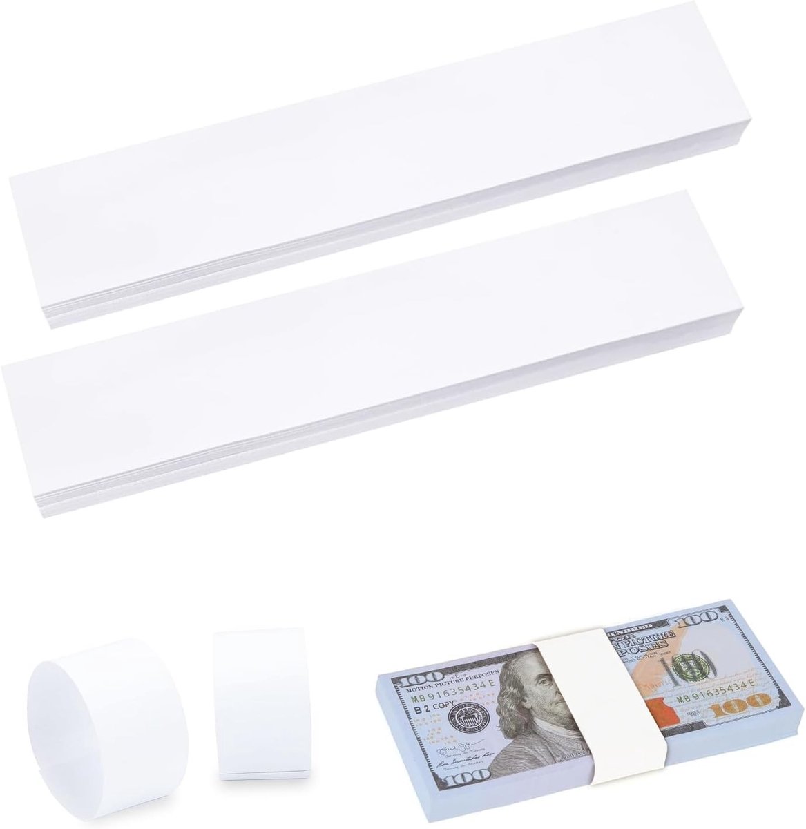 Set van 200 Zelfklevende Rollen voor Bankbiljetten 19.2 x 2.8 cm - Geld Organiseren, Bundelen en Opbergen van Banknoten in Wit