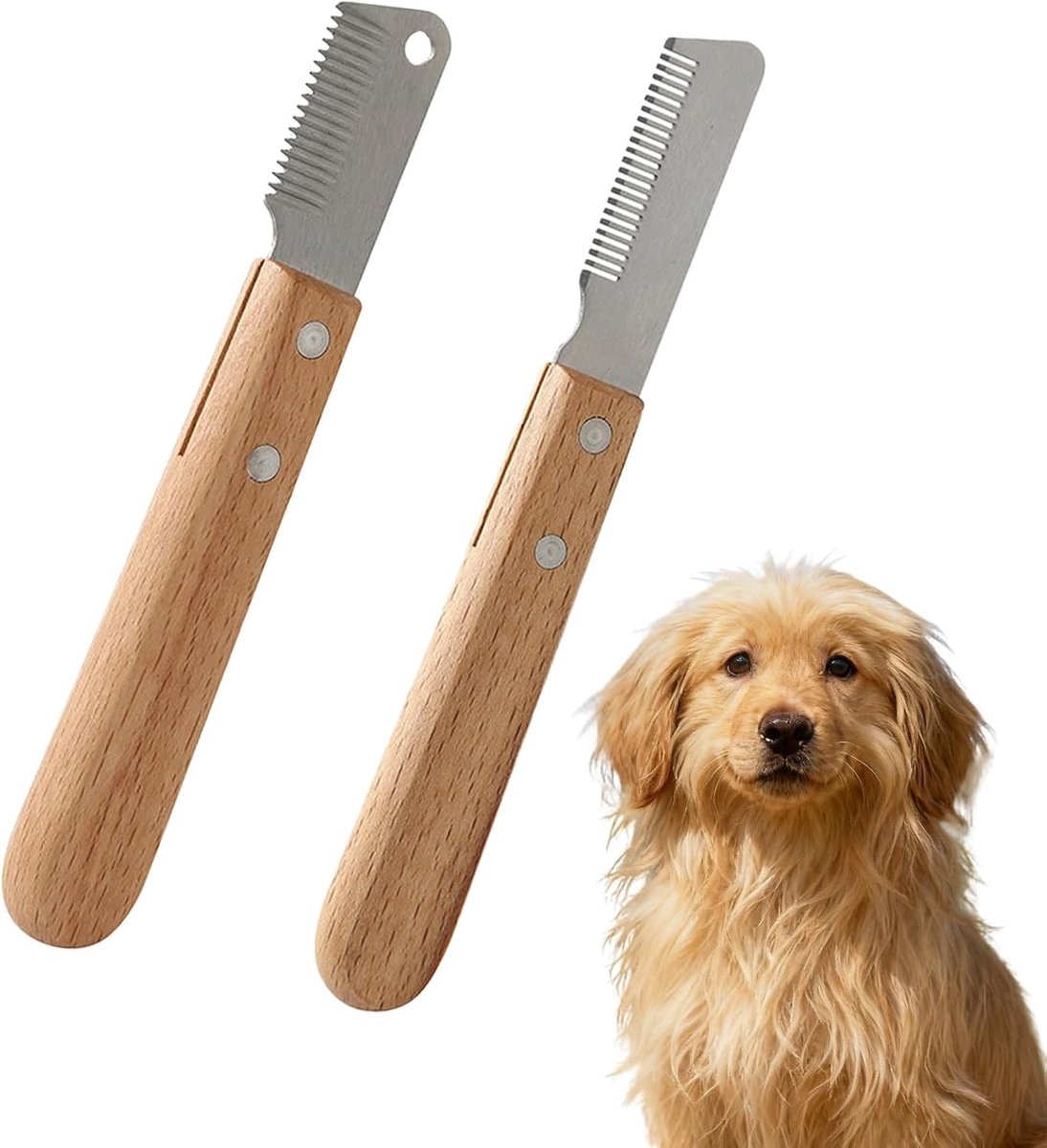 Hondentrimmer Set met Houten Handvat, Fijne en Grove Kam van Gehard RVS, Ideaal voor Lang en Kort Haar, Huisdier Verzorging en Grooming Accessoires
