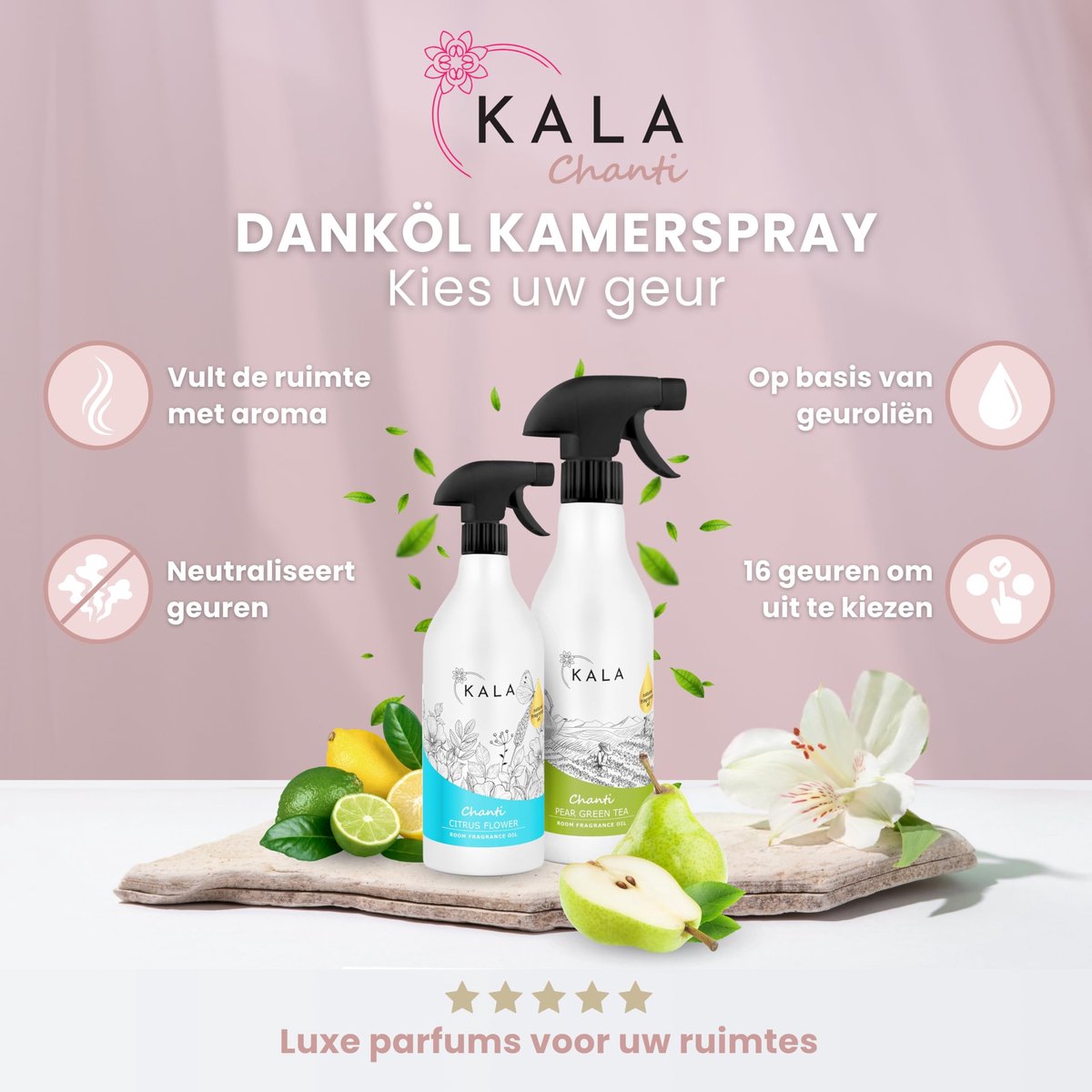 Luchtverfrisser met Geuroliespray 100 ml - CHANTI - Actieve Neutralisator - Blijft 48 Uur Hangen - ShopVlot