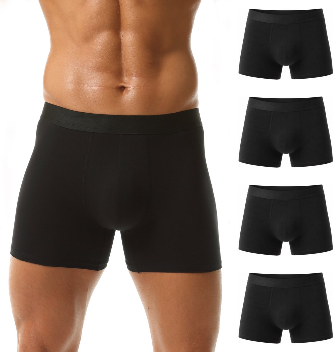 Geweo Boxershort Heren - Onderbroeken Zwart - lange pijp - Katoen - XL - 4 Pack