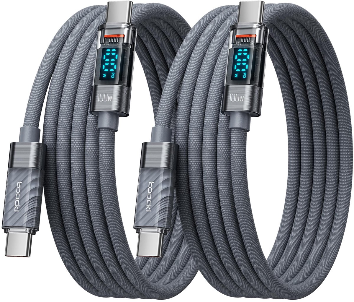USB-C Kabel 100W 1M - Nylon - Met Led-Display - Ideaal voor Snelladen - ShopVlot