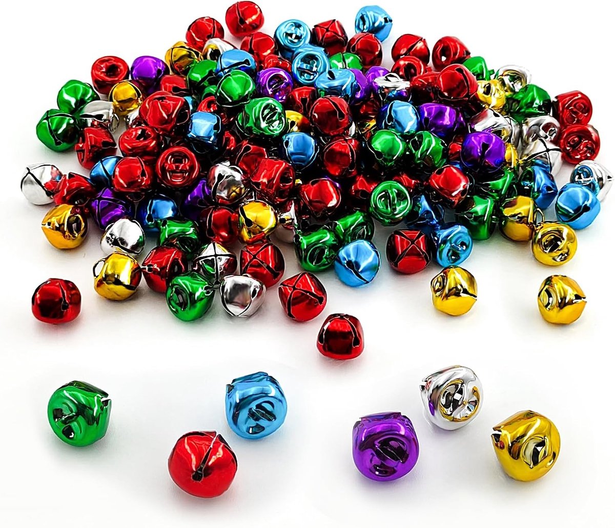 Kleine gekleurde metalen belletjes voor kerstdecoratie, huisdierpendanten en ambachten, 13mm, gemengde kleuren, 150 stuks