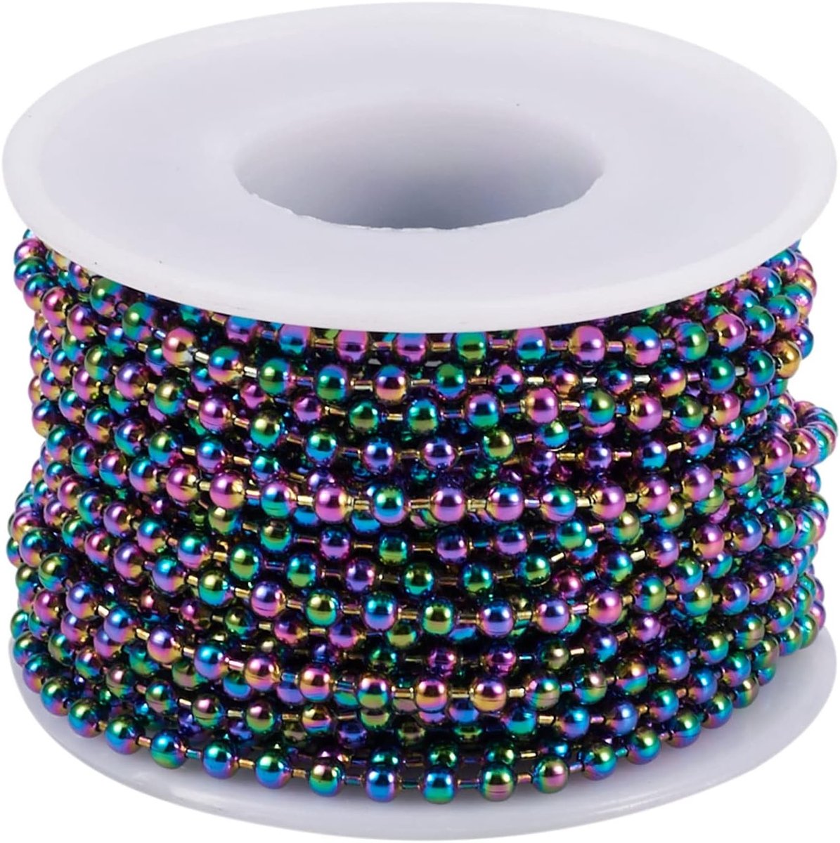 32,8 voet roestvrijstalen balketting met 3 mm multicolor kralen - verstelbare trekketting voor DIY ketting maken en ambachtelijke projecten