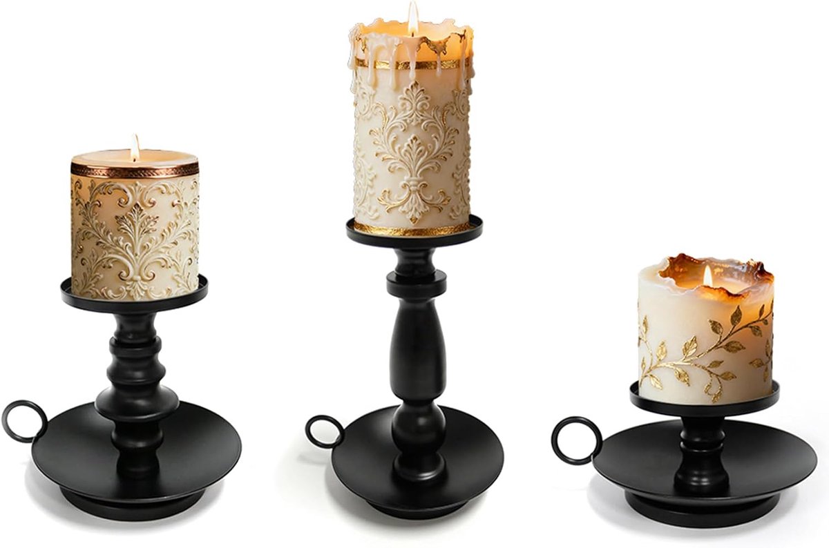 Kandelaars met twee verdiepingen 3 stuks - zwart ijzer - klassieke kaarsenhouders - perfecte tafeldecoratie - ShopVlot