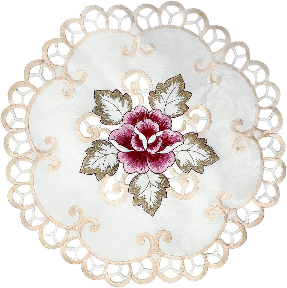 SnelShoppen - 4 Stuks Kanten Borduurwerk Onderzetters, Placemat Rond 30x30cm, Katoen Linnen, Decoratief, Beschermend voor Tafel, Feest, Keuken, Tuin
