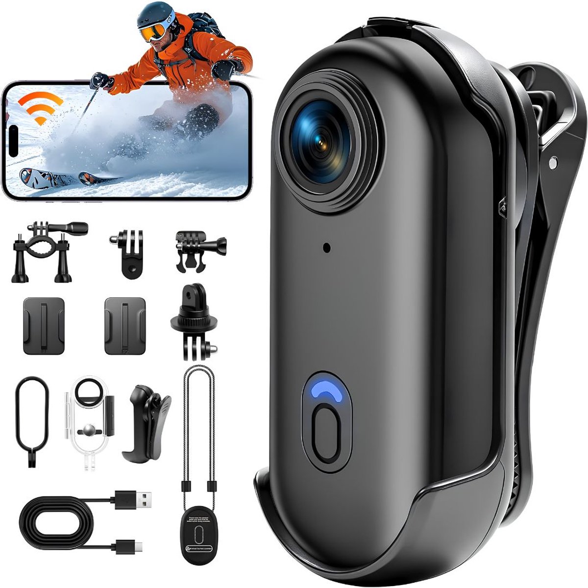 Lìon®Bodycam - 150° Groothoeklens - Mini Bodycam - Mini Action camera - Zwart - 16cm x 11cm x 6cm