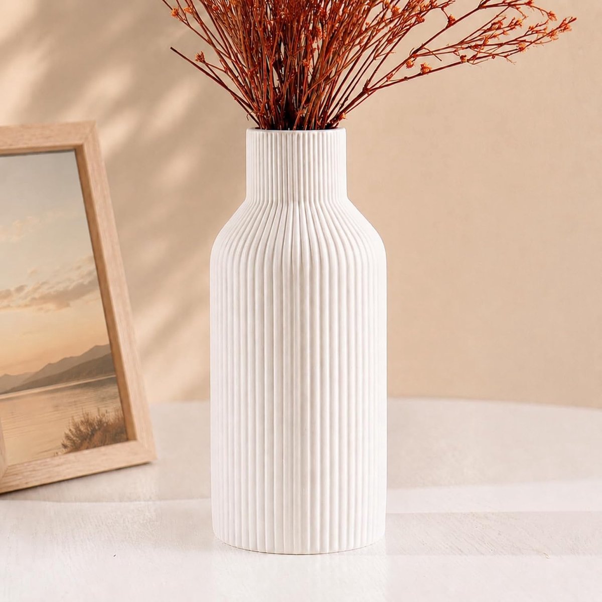 Keramische vaas 20 cm hoog - wit - eenvoudig modern - perfect voor pampasgras - ShopVlot