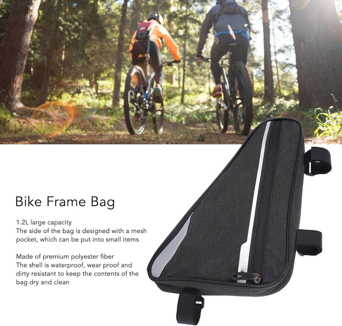 Waterdichte Fiets Triangle Frame Tas, 1.2 L Polyester, Ideaal voor Fietsaccessoires en Onderste Buis Opslag