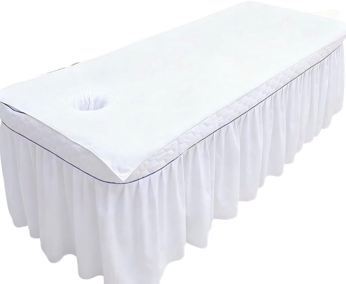Premium Massagetafel Cover met Gezichtsgat, Fitted Sheet voor Comfort en Bescherming (Wit, Volledig Lichaam)