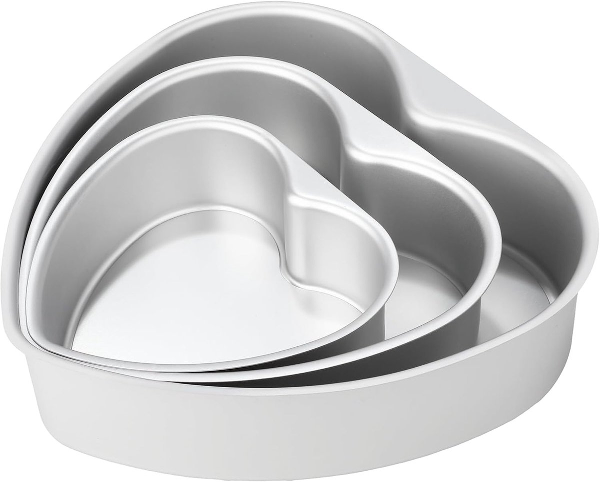 Bakvorm hartvormig 3-delig - geanodiseerd aluminium - verwijderbare bodems - ideaal voor feestelijke taarten - ShopVlot
