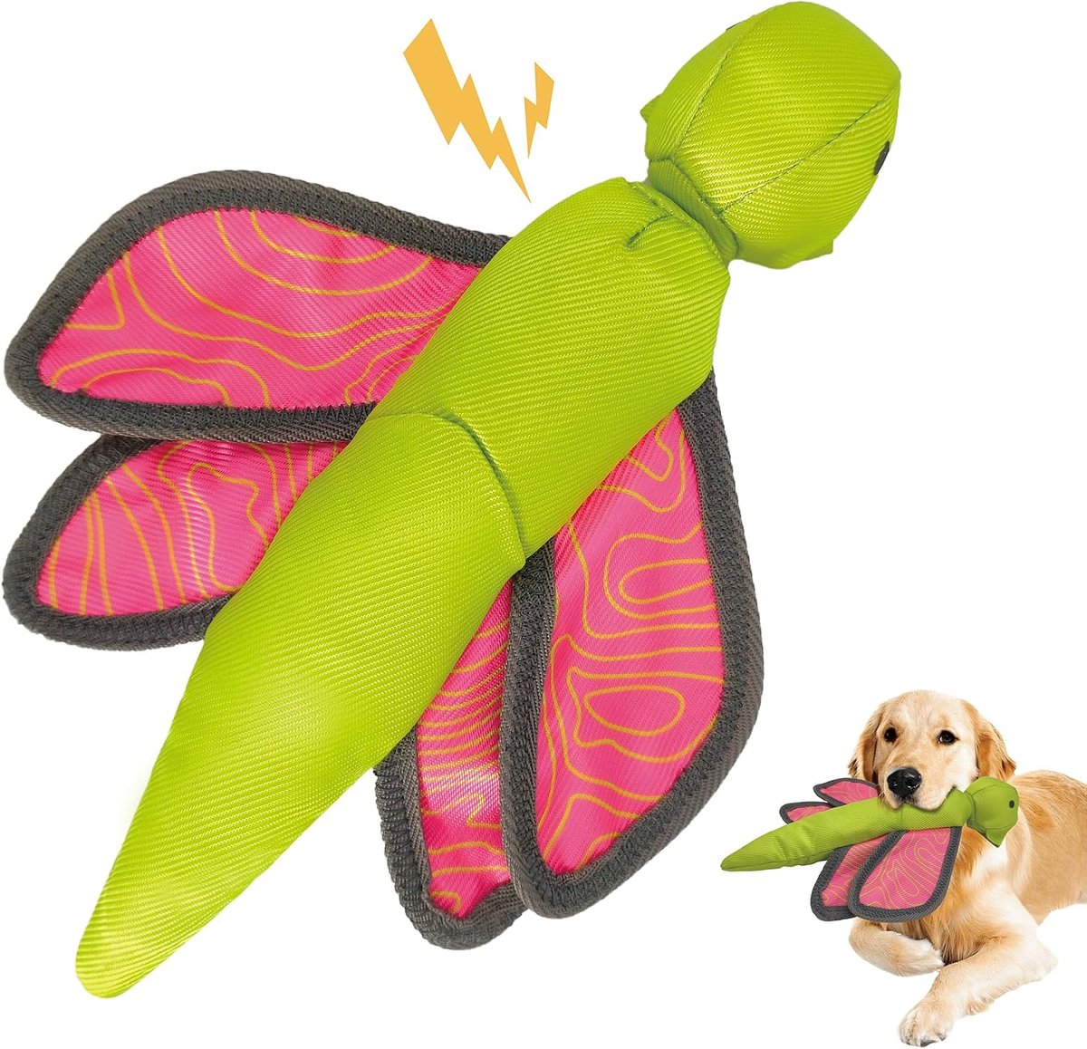 31 cm roze groene libel katapult vliegend hondenspeelgoed, Oxford piepend knisperend kauwspeelgoed voor apporteertraining, interactief duurzaam speelgoed voor middelgrote tot grote honden