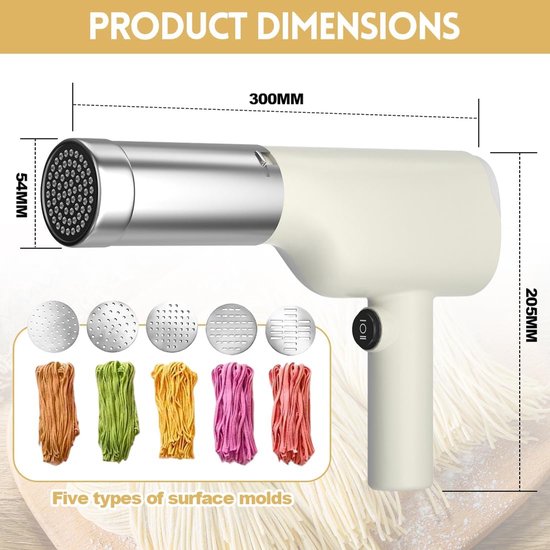 Pastamachine - Deegmaker - Zelf Pasta Maken - Draadloos en Oplaadbaar - 200g Capaciteit - Wit — afbeelding 5