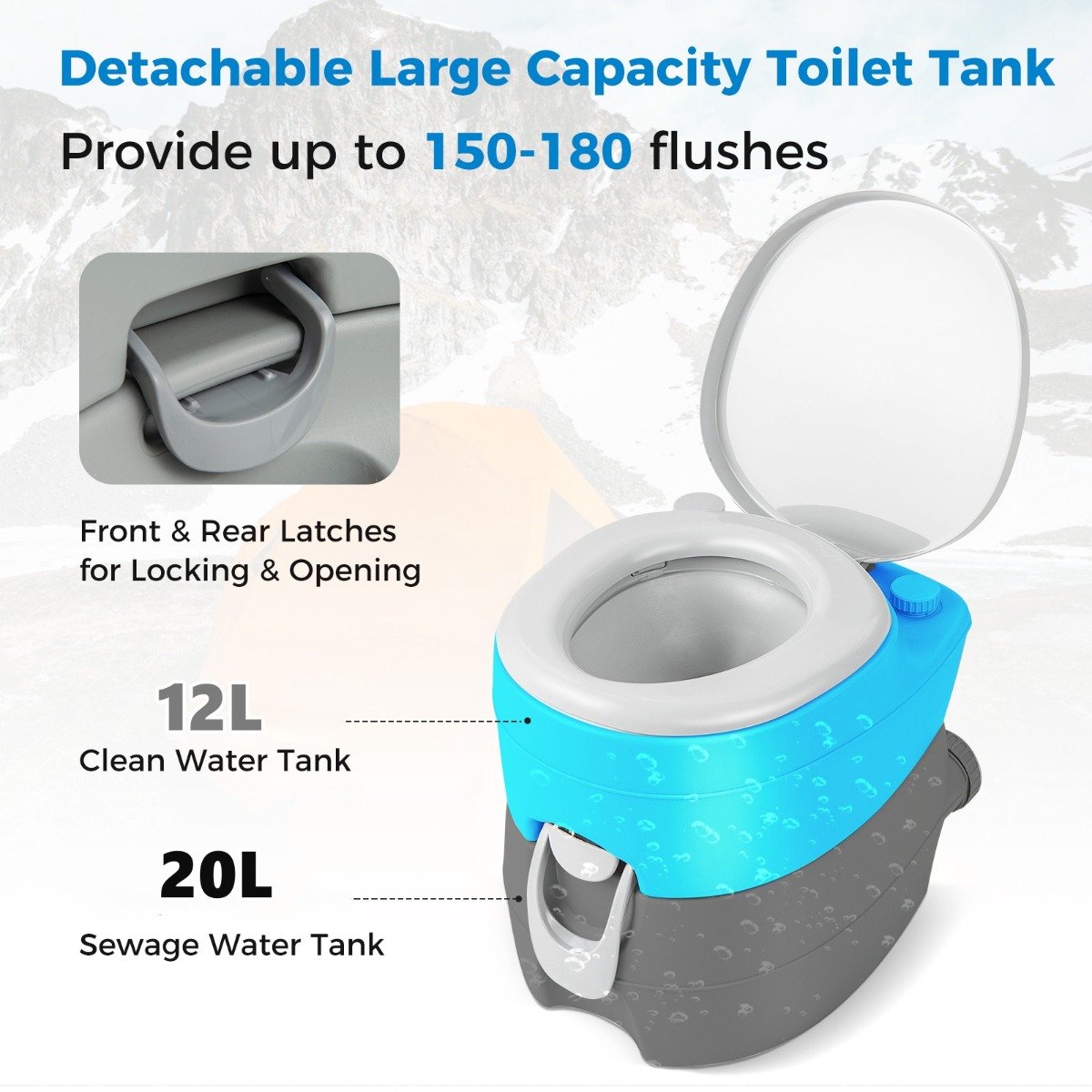 SureDeal® - Kamper - Draagbaar Toilet - Afneembare Afvalwatertank Mobiel - Waterdichte Zitting - Spoelpomp Campingtoilet - 25x20 cm - Grijs