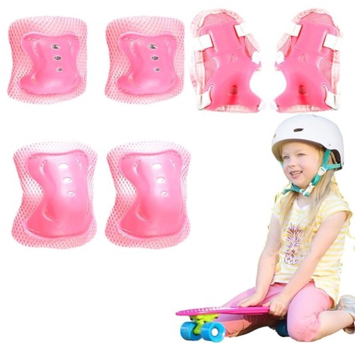 Kinder Beschermingsset - Rolschaats Uitrusting - Sporten en Spelen - Ademend Mesh Voering - 3-12 Jaar - Roze
