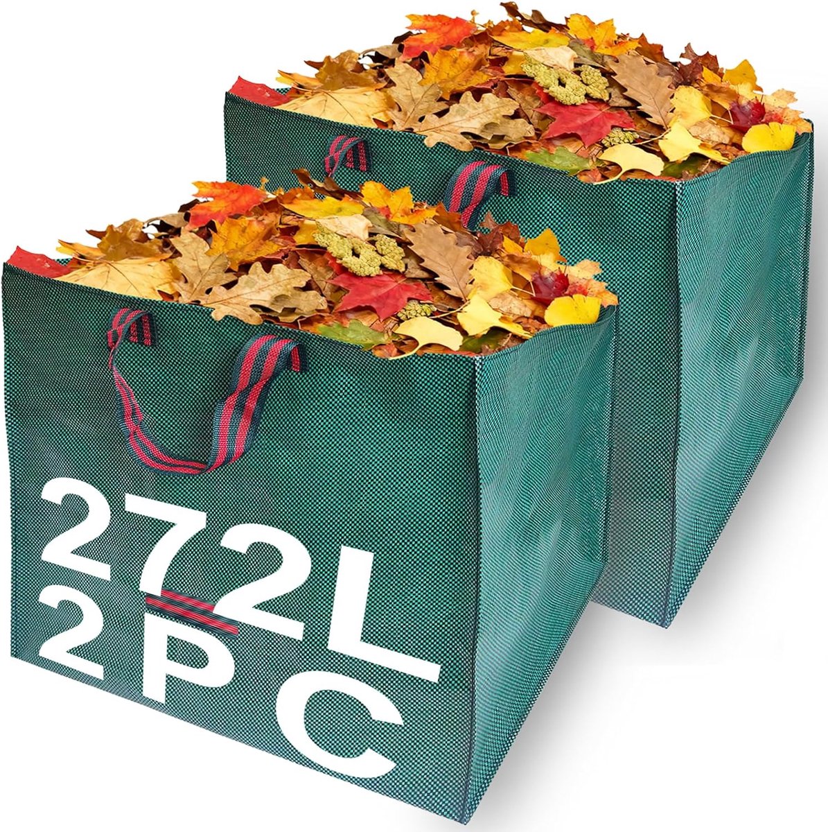 2 stuks - Tuinafvalzak - 272 L - Tuinzak - Bladzak - Afvalzak tuin - Bladzakken - Onkruidzakken - Tuinafval - Tuin tas - met 3 handvatten - opvouwbaar - herbruikbaar - waterdicht - voor tuin en gazon - 65*65*65 cm - groen
