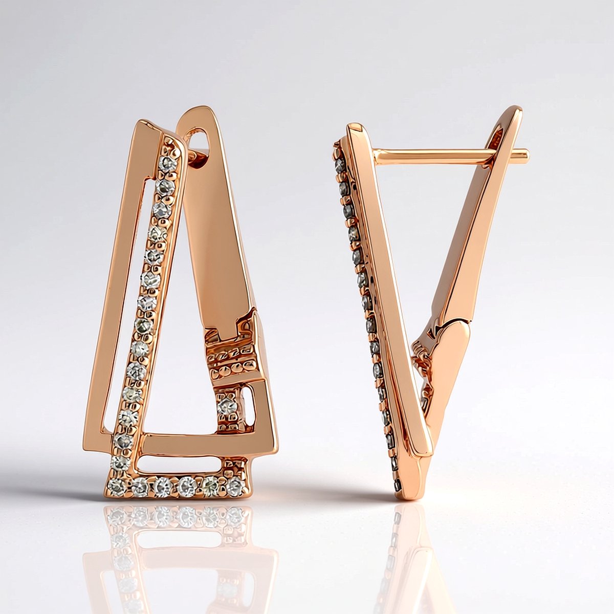 Cavill - Elegante Zilveren Oorbellen - 925 Sterling Zilver Roségoudverguld - 0,235 ct I1 Argyle Rose de France Diamanten - 22 mm Pavé