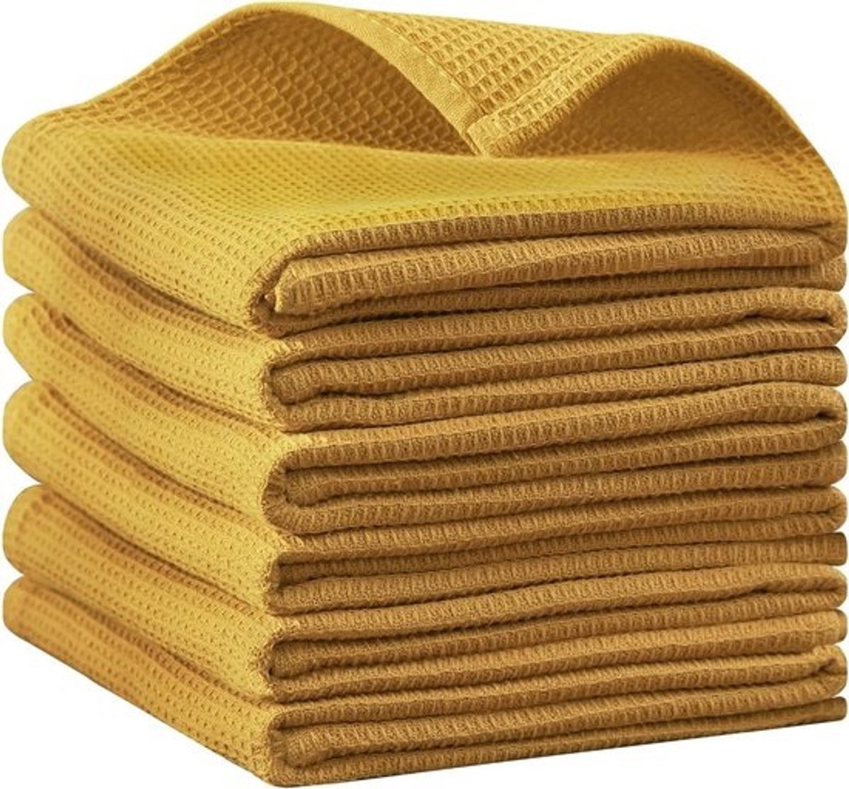 Set van 6 Absorbente Keukendoeken Katoen Wafelstructuur Sneldrogend 43 x 63 cm Mosterdgeel