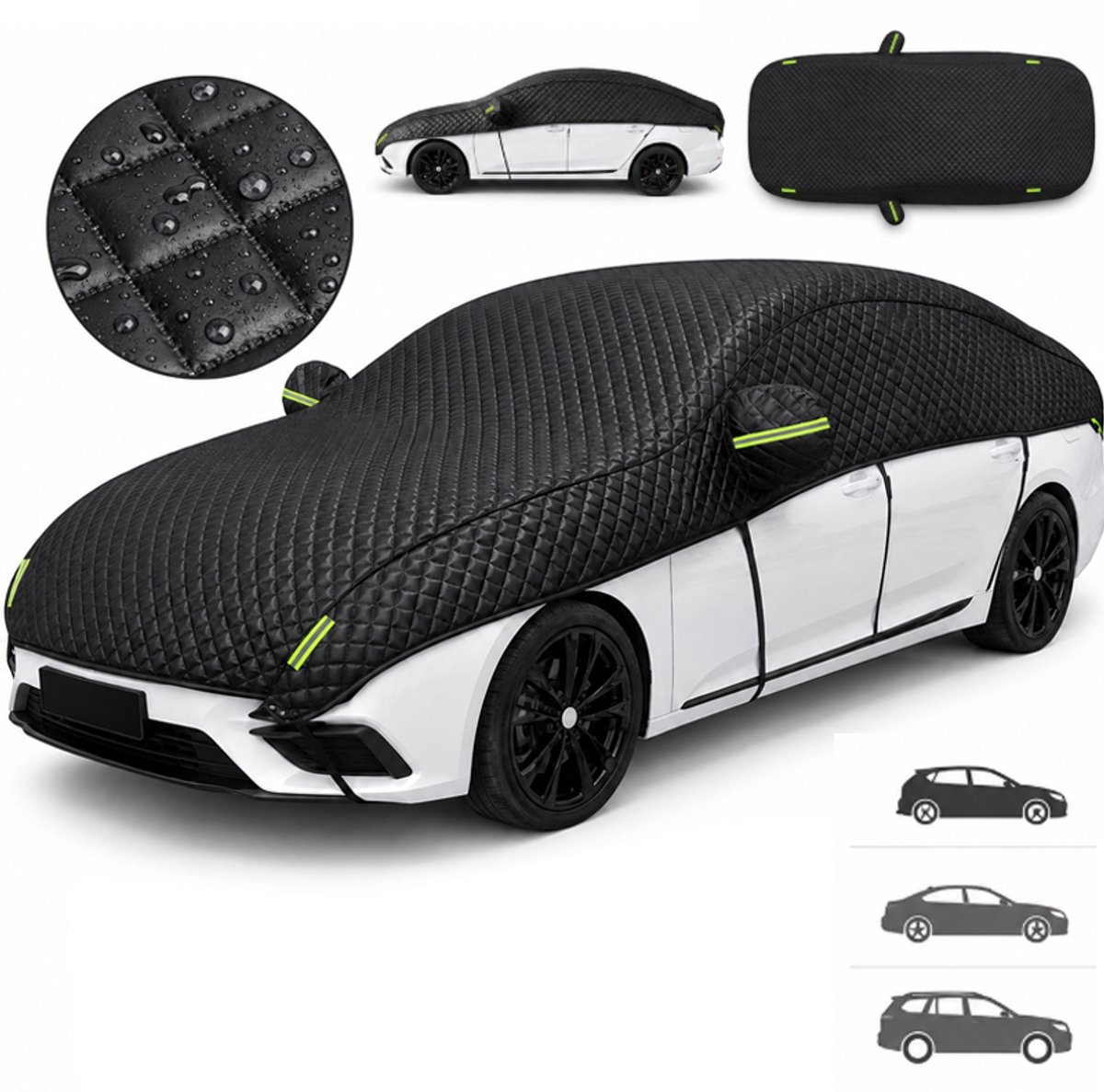 Autohoes tegen hagel - Hagelhoes - 510x242 cm - Half cover - Vorstbescherming - SUV & Sedan - Geschikt voor gangbare voertuigmodellen - Reflecterend - Zwart