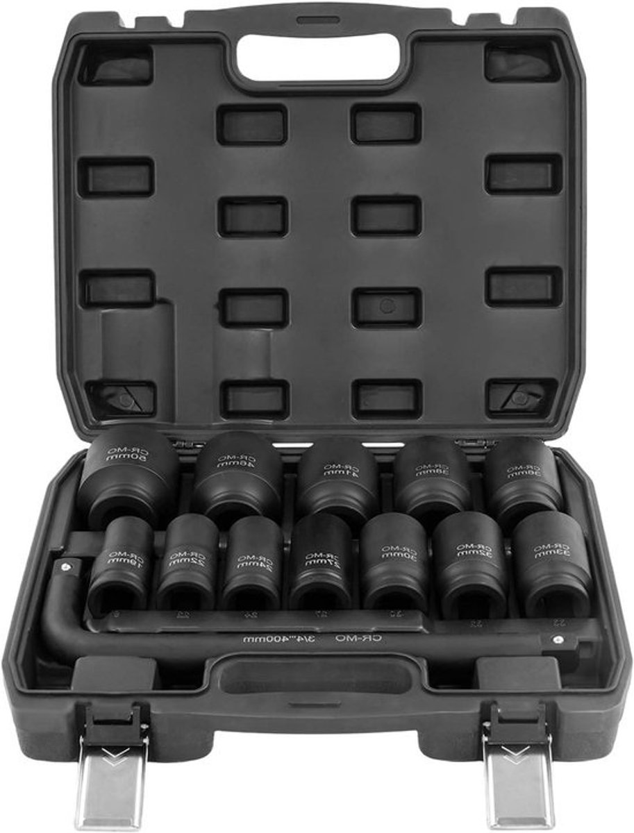 Dopsleutelset 3/4 inch - Slagdoppen set - Koppelen Aandraaien - Warmtebehandeld Cr-Mo staal - 19-50 mm - Zwart