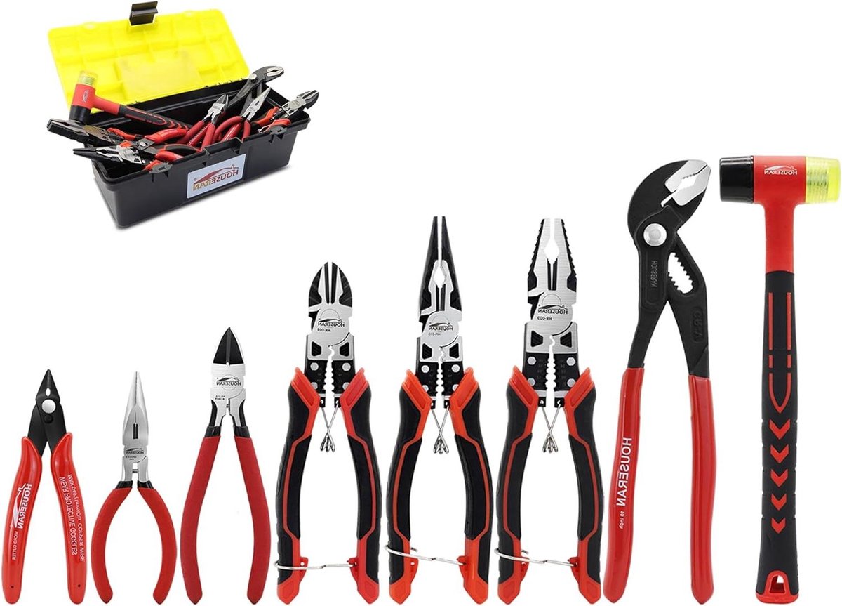 Tangenset 8 Delig - Gereedschapset Koffer - Huishoudelijk Gebruik - Ergonomische Handgrepen - 8 Stuks - Rood