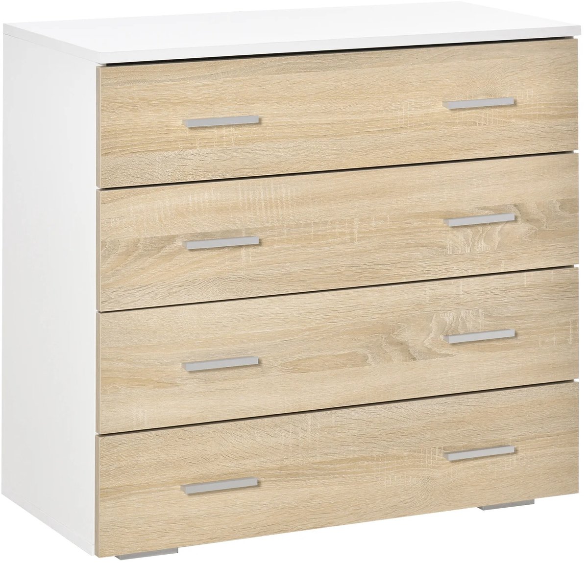 Atlasyx ladekast - Opbergkast - Commode - Ladeblok - Halkast - Woonkamer kast - 4 ladenkast - 76 x 35 x 72 cm - Eiken/Wit