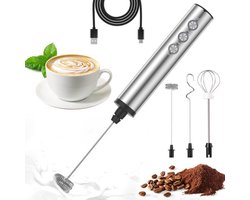 Elektrische melkschuimer, oplaadbaar via USB, met 3 roestvrijstalen roerkoppen en 3 instelbare snelheden, Geschikt voor koffie.