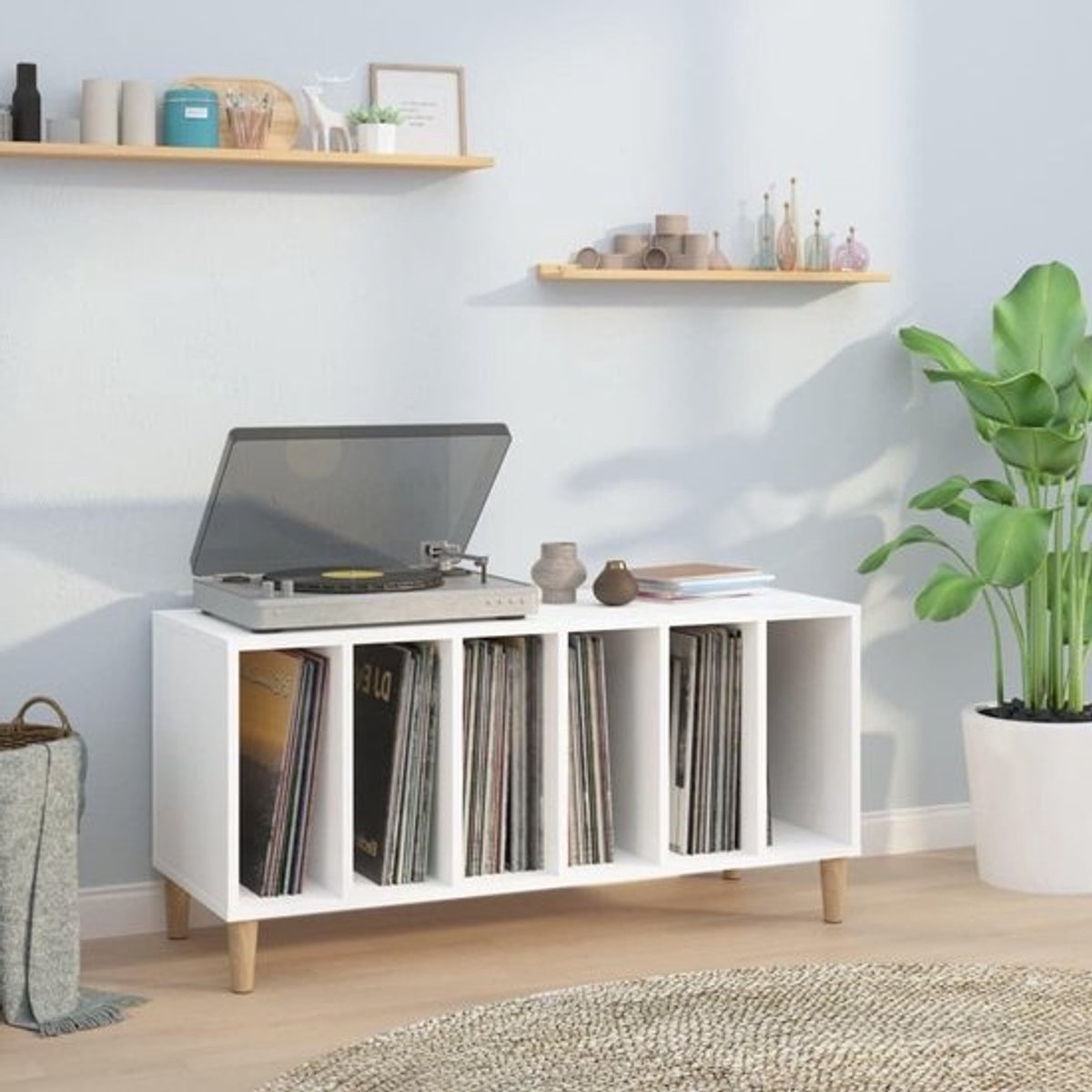 CD-kast - Platenkast Opberger - Muziek Collectie Organiseren - Multiplex Met Poten - 100 x 38 x 48 cm - Wit