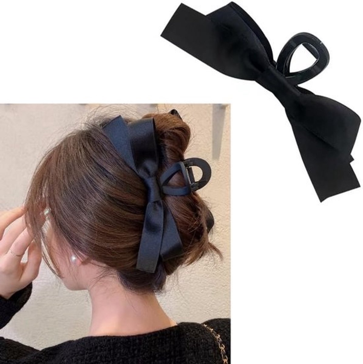 Grote Zwarte Strik Haarclip Klauw voor Dames en Meisjes - Stevige Non-slip Klem voor Dik en Dun Haar