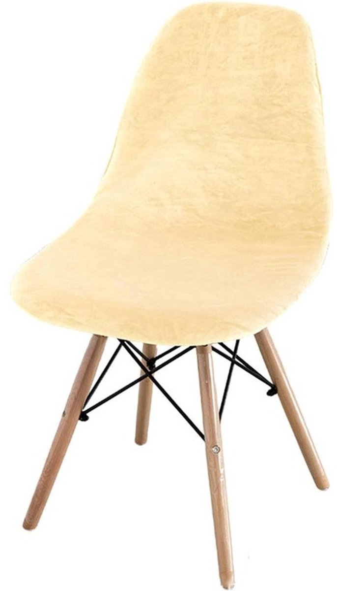 Luxe Fluweel Stoelhoezen 4 Stuks - Stretch Fauteuilhoes - Wasbaar en Afneembaar voor Eetkamerstoel en Keukenstoel - Crèmekleurig