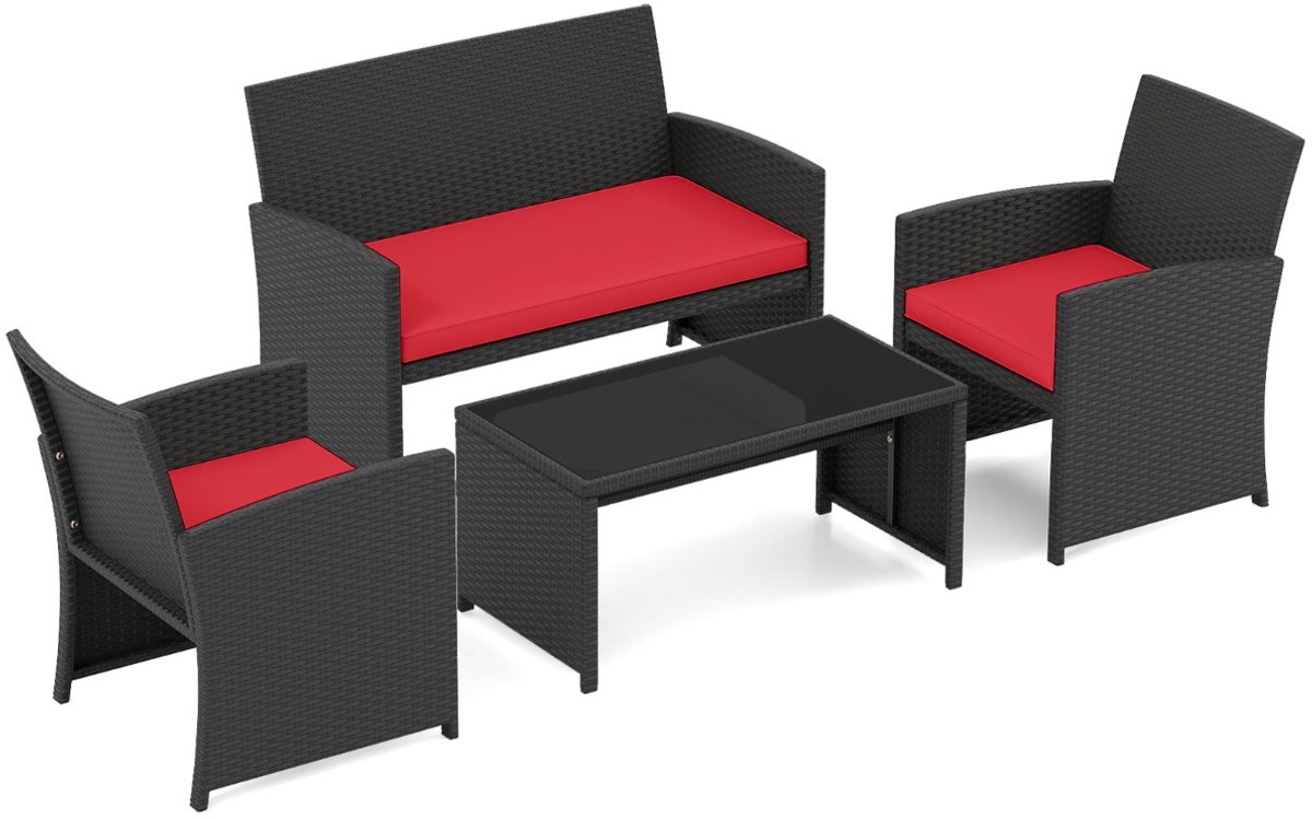 SureDeal® - Tuinset - Delige Rotan Zitsbank - Fauteuils - Salontafel Gehard Glas - Kussens - 58,5x63,5x78,5 cm - Naturel
