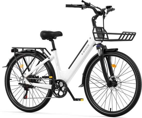 Elektrische Fiets 28 Inch - 36V 15.6AH Accu - Actieradius Tot 100 Km - 28×1.5 Inch Wielen- Aluminium Lage Instapframe -Shimano 7 Versnellingen - Mechanische Schijfremmen - LCD Display - Elektrische Stadsfiets - Wit — afbeelding 2