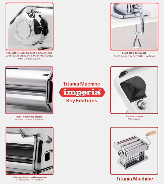 Pastamachine Staal - Verse Pasta Maker - Zelf Pasta Maken - Gemaakt in Italië - 150 mm Breed - Chroom van Pastamachine — afbeelding 2