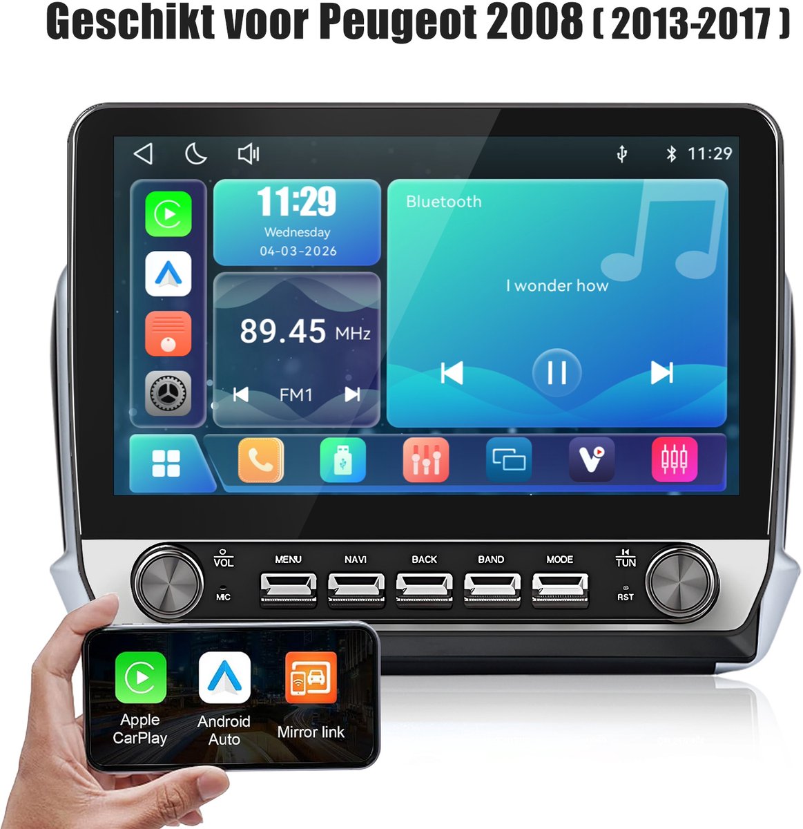 Junsun lINUX Systeem Autoradio Geschikt voor Peugeot 208/2008 2012-2018 - Draadloos Carplay & Andriod Auto - 10.1 Inch HD TouchScreen - Bluetooth - GPS navigatie- WiFi - FM - RDS- Airplay